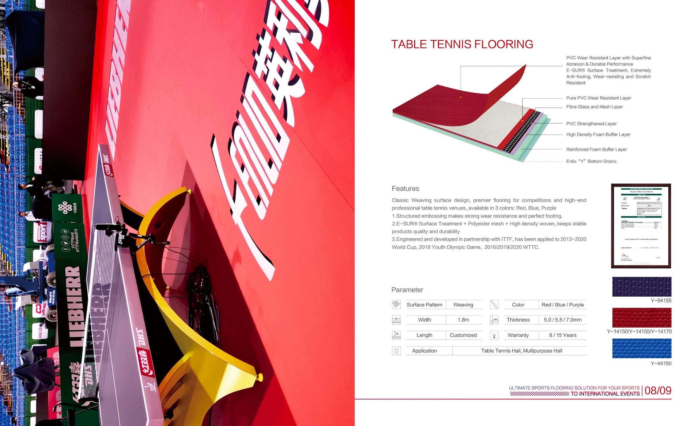 ENLIO 7.5MM ITTF APPROVED SPORTS FLOORING & COURT MAT - Y-14155